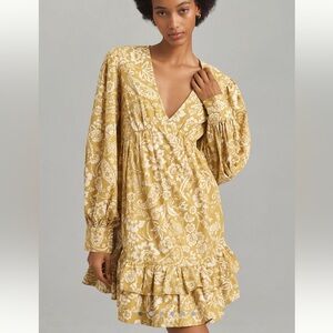 Maeve Anthropologie v neck long sleeve ruffle dress